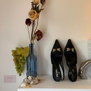 Black PRADA sling back kitten heel